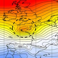 A map from the MERRA-2 models shows sea level pressure over Western Europe in December 1999.