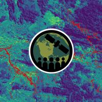 This image appears to be a false-color satellite composite used to analyze species distribution. The ARSET logo appears in the middle of the image.