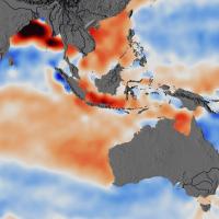 This data visualization shows the areas where sea surface salinity has increased (depicted in red) and descreased (depicted in blue) over ten years (2011 to 2021).