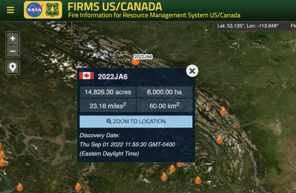 Box showing fire information over a topographic map