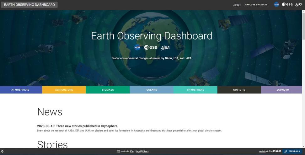 Screenshot of the ESA-JAXA-NASA Earth Observing Dashboard