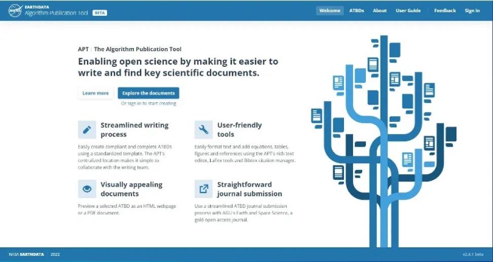 Screenshot of NASA's algorithm publication tool