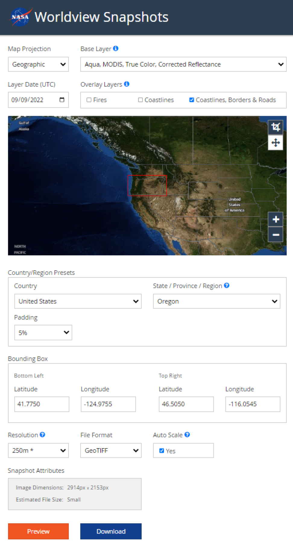 New Enhancements Make Generating Imagery Subsets in Worldview Snapshots