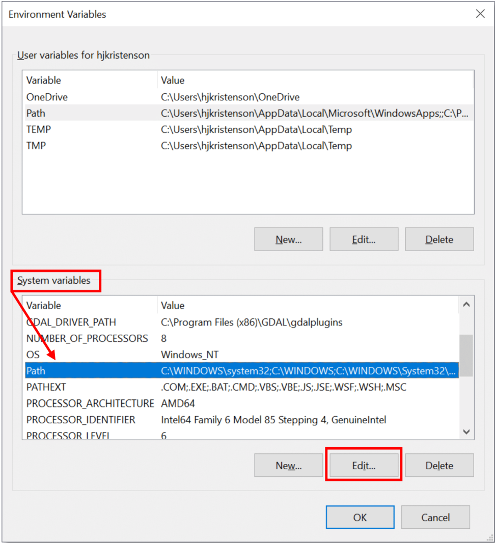 This image shows where to select Environment Variables