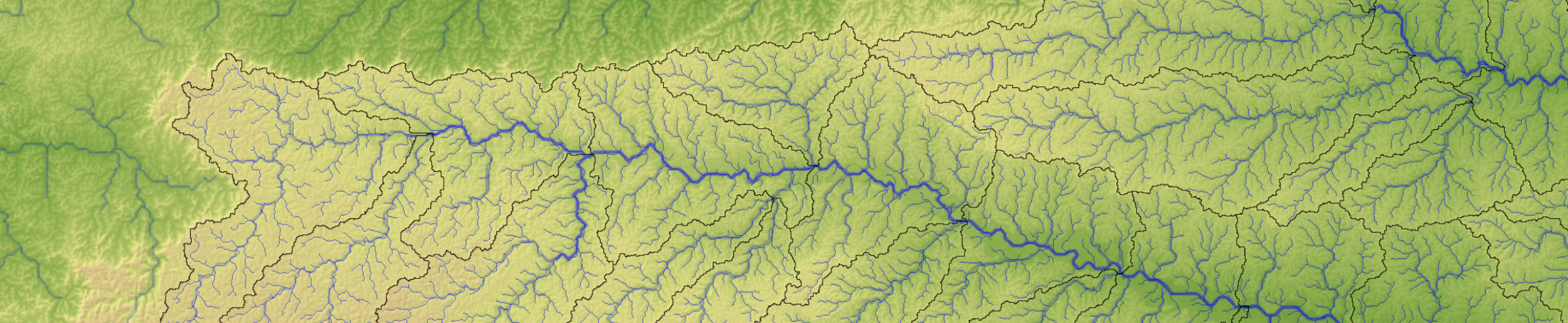 This image is a topographic map of the Madre de Dios Watershed. 