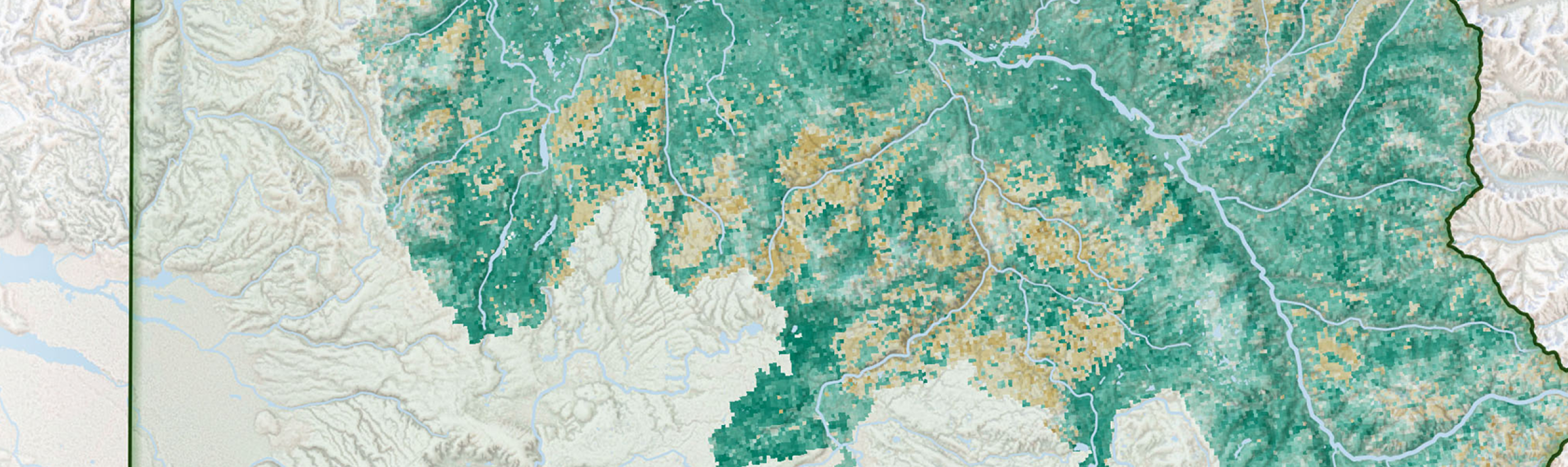 Partial view of map of Yellowstone, with grasslands highlighted
