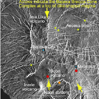 The JERS-1 SAR image above shows the Bajawa Breccia Cone Complex in Eastern Indonesia from February 3, 1996.