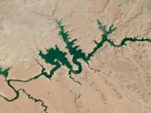 satellite image showing lower water levels in Lake Mead