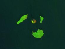 NISAR SAR backscatter image from 30 September 2026 showing Anak Krakatau in the center. Eruptions in early September cause the island to grow in size.