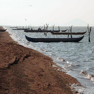 Canoes are moored at Playa de San Mateo del Mar on the Isthmus of Tehuantepec in Oaxaca, Mexico.