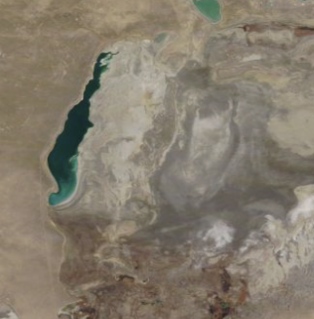 Aral Sea 2021 showing how much the sea has filled in.