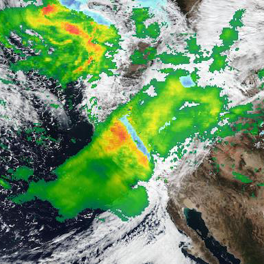 Image captured on 25 October 2021, by the VIIRS instrument, of rain and snow over California