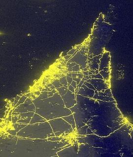Image of night lights of UAE and Oman taken by the VIIRS instrument.
