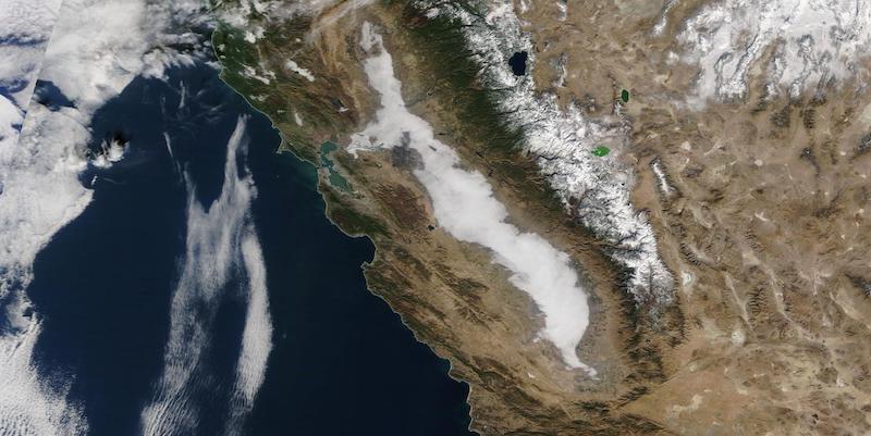 Tule Fog in the Central Valley, CA on 20 December 2020 (Terra/MODIS)