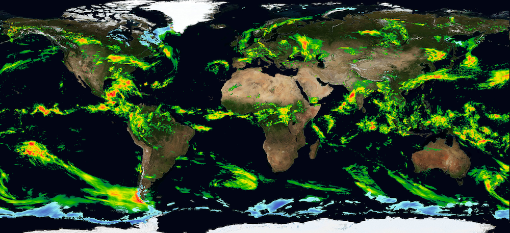 Global map shows precipitation data for June 3, 2020, from NASA’s Integrated Multi-satellitE Retrievals for GPM (IMERG) algorithm.