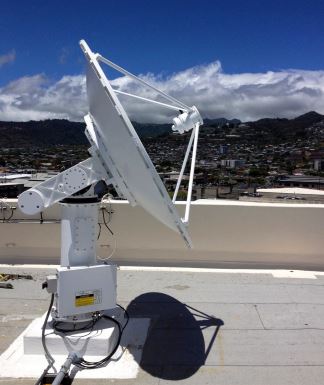 A direct broadcast antenna on the roof of Honolulu Community College in Honolulu, Hawaii. 