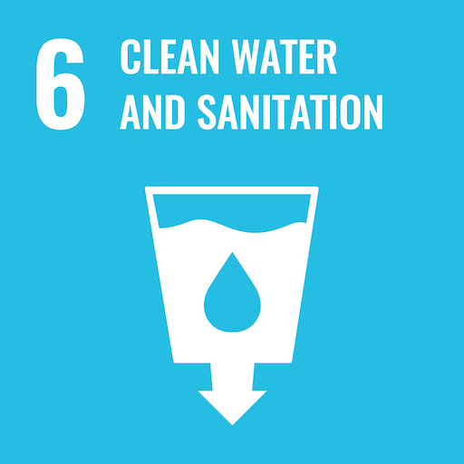 blue square with number 6 and words clean water and sanitation