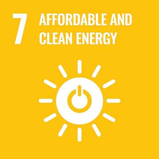 Yellow square with number 7 and words Affordable and Clean Energy