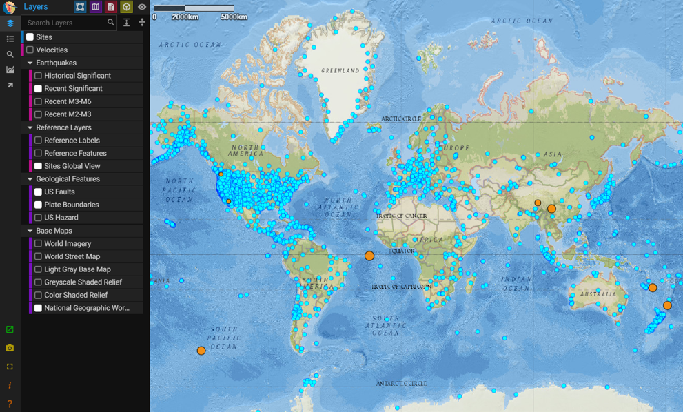 This webinar banner image shows the MViz application and global GNSS data in relationship to current significant earthquakes.