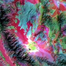 A false-color infrared image of Saline Valley, CA.