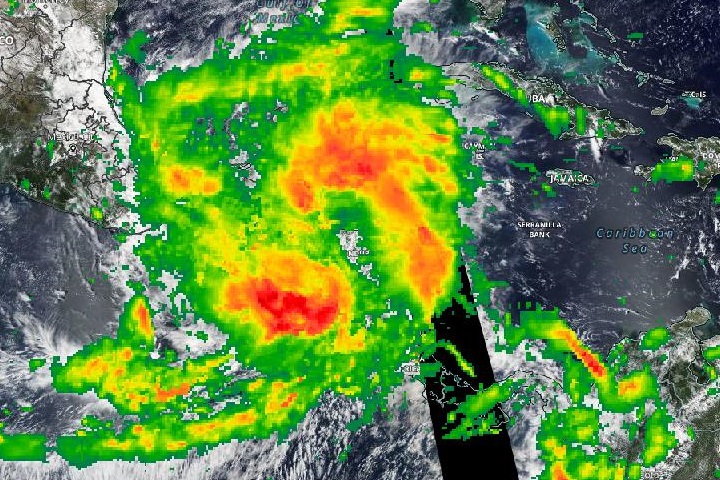 Rain in Central America on 10 October 2022 from the MODIS instrument aboard the Aqua satellite with IMERG