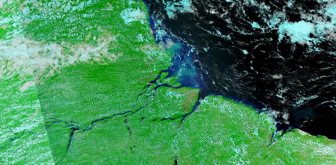 False color image of the Amazon Delta on 21 November 2022 from the VIIRS instrument aboard the NOAA-20 satellite