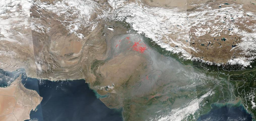Fires and Smoke in India and Pakistan on 1 November 2022 (NOAA-20/VIIRS)