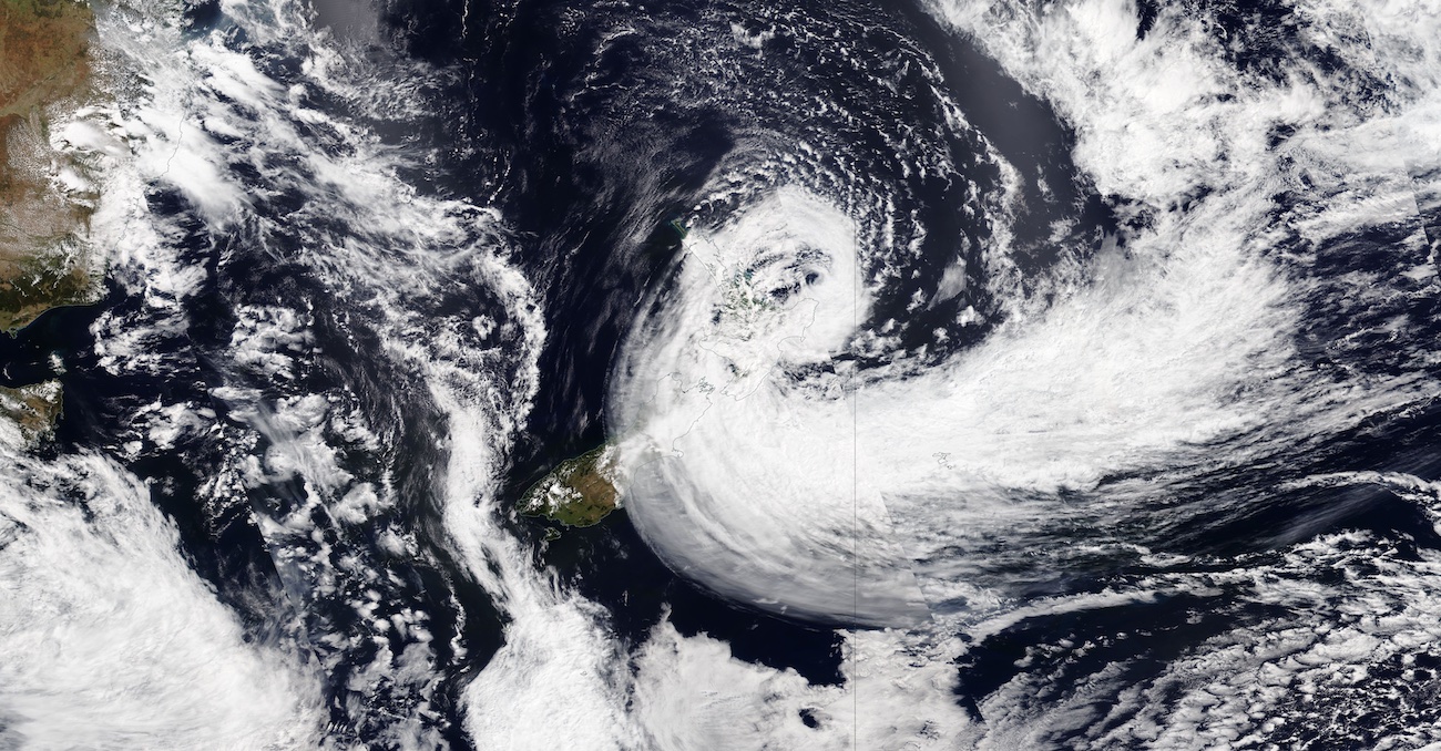 Tropical Cyclone Gabrielle over New Zealand on 14 February 2023 from the VIIRS instrument aboard the NOAA-20 satellite