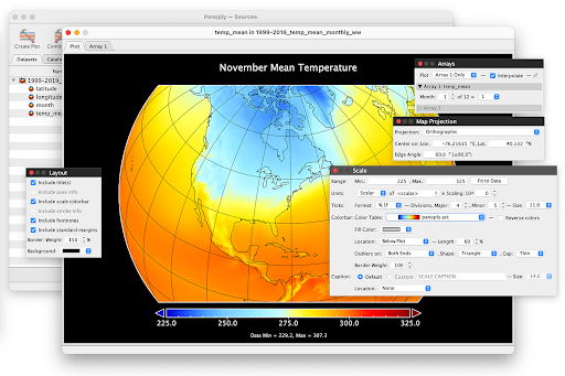 Panoply screenshot show different features for end user for visualizing November Mean Temperature