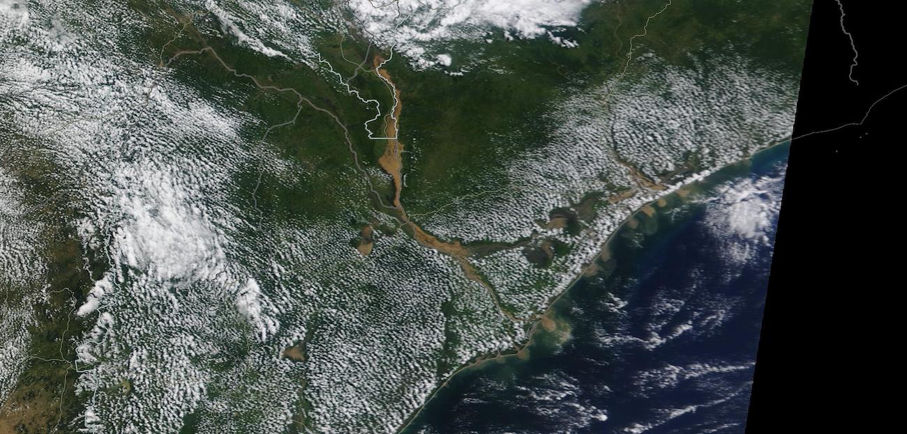 True color corrected reflectance image of flooding in Mozambique and Malawi from the MODIS instrument aboard the Terra satellite on 23 March 2023