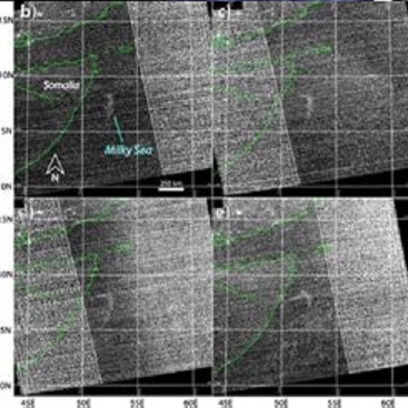 The DMSP OLS image above shows detection of a bioluminescent Milky Sea on 25 June 1995.