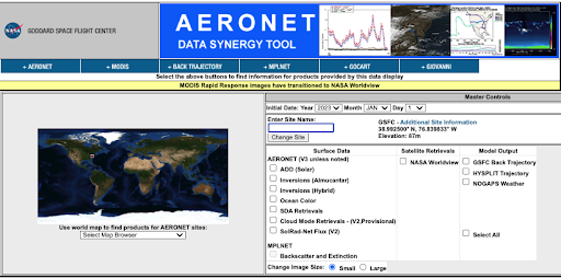 AERONET Data Synergy Tool User Interface