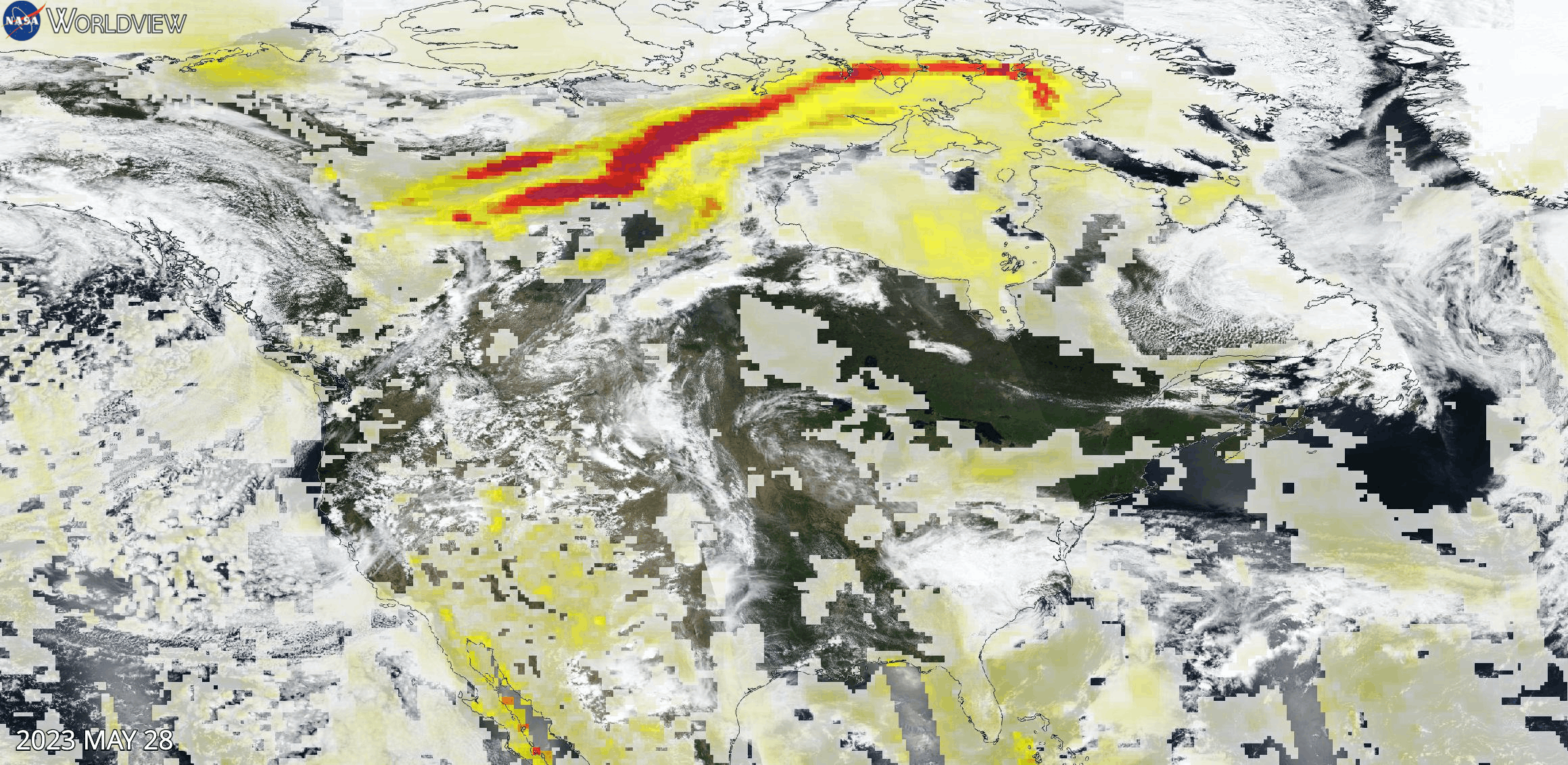 Areas of high aerosol index from fires in Canada on 7 June 2023 from the VIIRS and OMPS instruments aboard the joint NASA/NOAA Suomi NPP satellite Areas of high aerosol index from fires in Canada on 7 June 2023 from the VIIRS and OMPS instruments aboard the joint NASA/NOAA Suomi NPP satellite