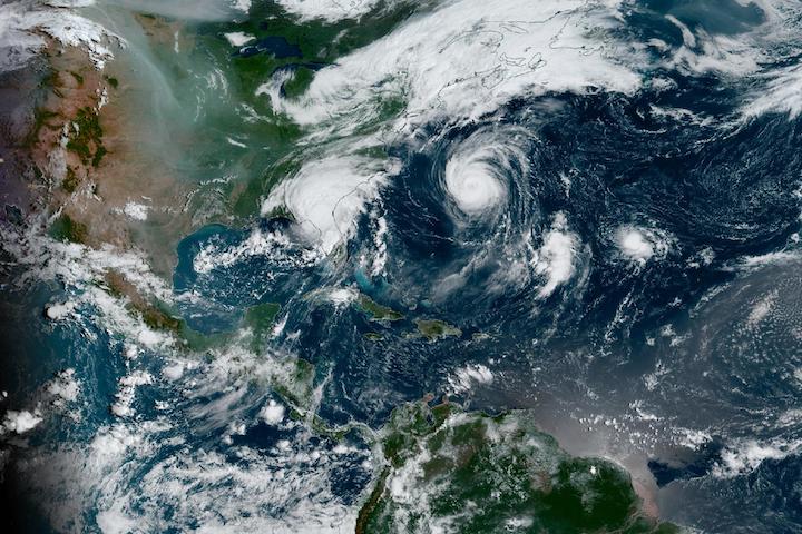 Hurricane Idalia and Hurricane Franklin on 30 August 2023 from the ABI instrument aboard the GOES East satellite