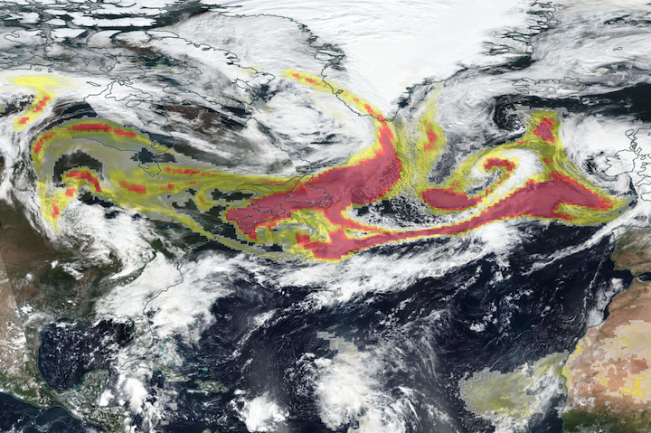 Canadian Wildfire Smoke over the Atlantic Ocean on 27 September 2023 from the VIIRS and OMPS instruments aboard the joint NASA/NOAA Suomi NPP satellite