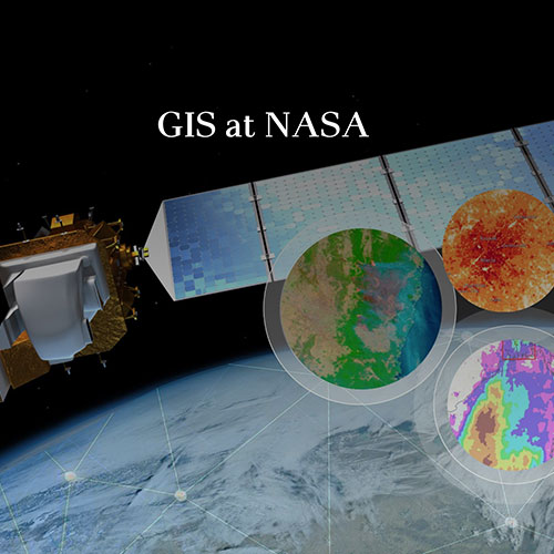 Square image with satellite; words GIS at NASA above satellite