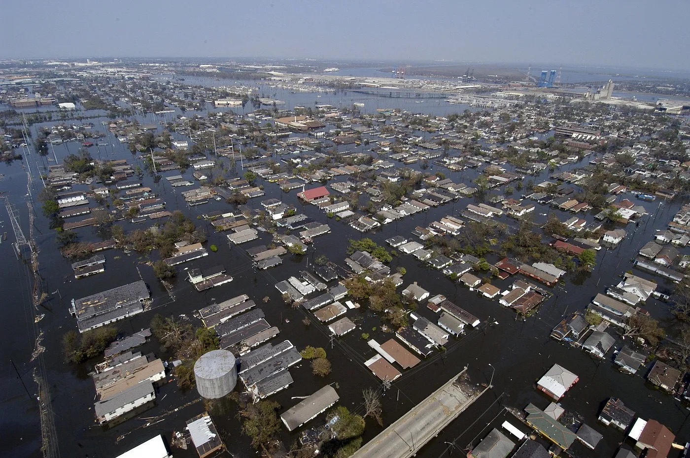 A neighborhood is flooded with water