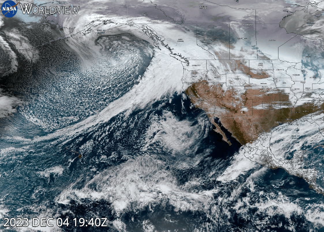 GeoColor animation of an atmospheric river moving over the Pacific Northwest of USA on 4 December at 22:40 UTC to 5 December at 23:40 UTC from the ABI instrument aboard the GOES-West satellite