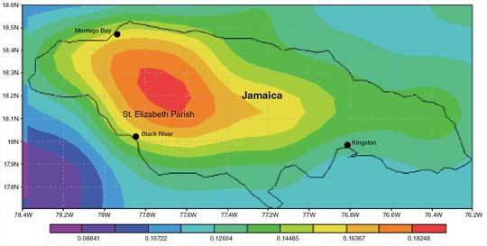 Data image showing rainfall patterns over Jamaica