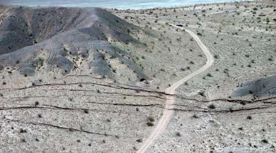 Aerial photograph of faultlnes exposed by the El Mayor-Cucapah earthquake in Baja California, Mexico.