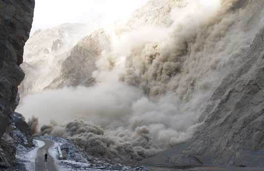 Photograph of the rockslide that dammed the Hunza River in Pakistan