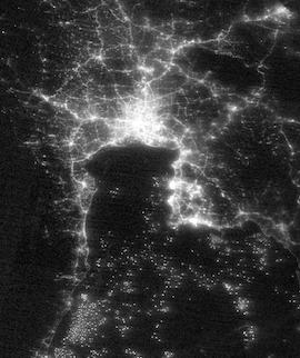 Bangkok, Thailand at Night on 7 March 2021 (Suomi NPP/VIIRS) - Feature Grid