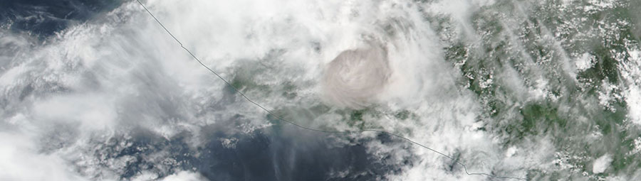 Ash plume from the Fuego Volcano, Guatemala - feature grid