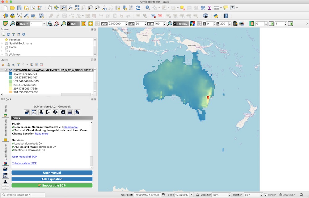 Raster layer visualized in QGIS