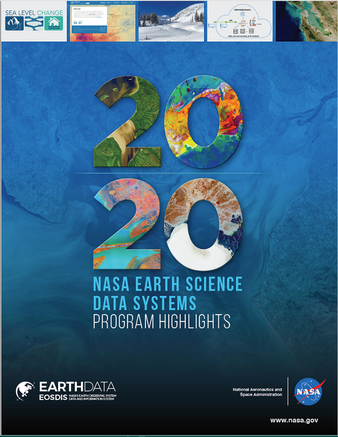 Cover of 2020 Highlight report with various photos from the Earthdata website