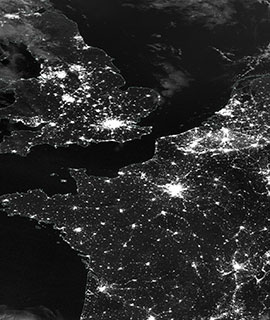 Western Europe at Night on 12 July 2020 (Suomi NPP/VIIRS) - Feature Grid