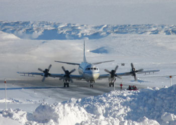 Photograph of a NASA P-3B aircraft in Thule, Greenland