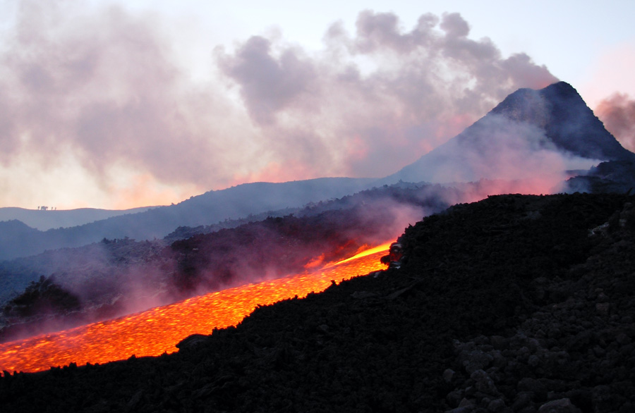 Photograph of lava flowing down Moutn Etna, Italy, in 2006