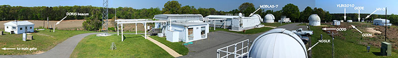 A panoramic view of the space geodesy systems at the Goddard Geophysical and Astronomical Observatory. Image courtesy: NASA GGAO.