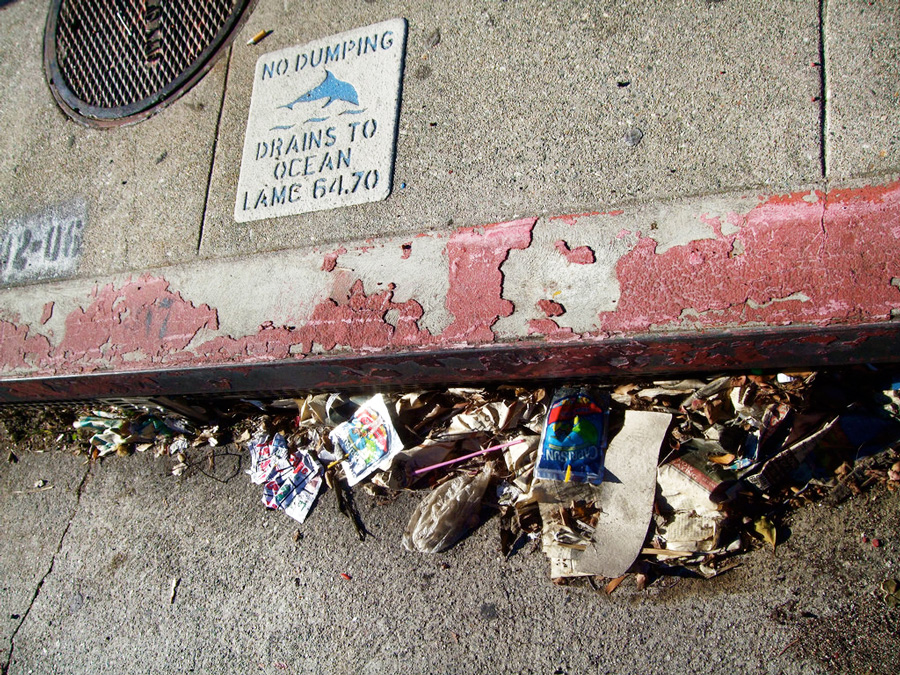 Photograph of warning sign on drains leading to the Los Angeles River